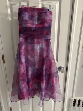 Rene Ruiz Strapless Floral Organza Party Dress in Pink & Purple size 6